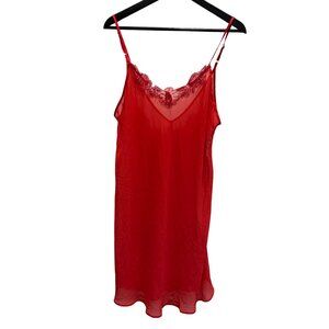 Vintage Dentelle Red Sheer Embroidered Beaded Slip Dress Size M